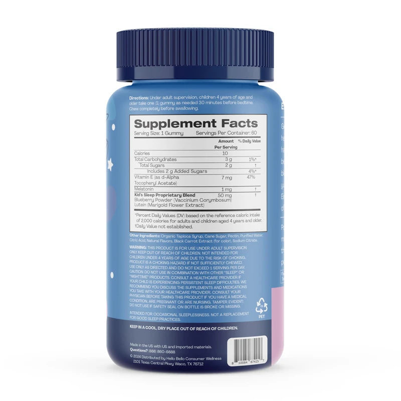 Hello Bello Kids’ Sleep Smart Vegan Gummies with 1mg Melatonin - Very Berry - 60ct