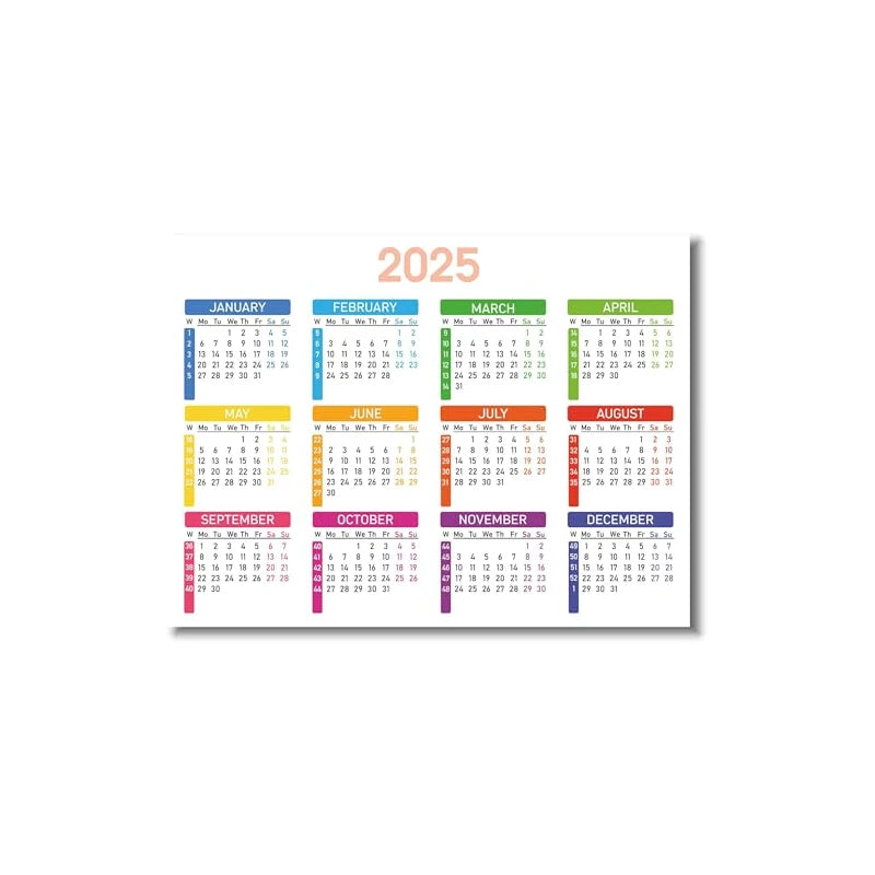 Calendar 2025 Fridge with Magnet | Size 20 x 15 cm | Colorful Yearly Planner with Numbered Weeks | Tasks, Holidays & Events Organizer | (2025, English)