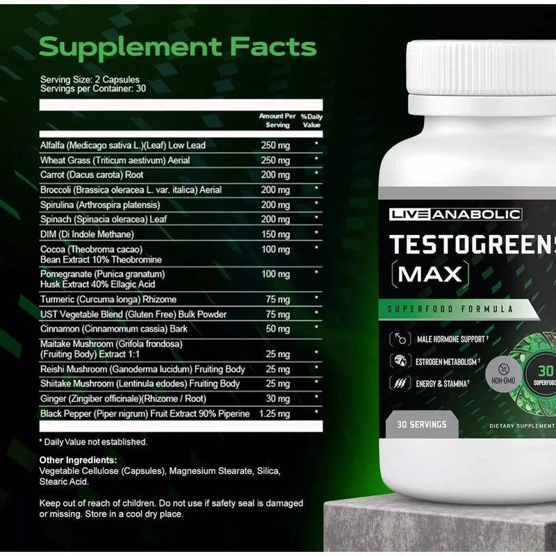 Live Anabolic Testogreens MAX - Men’S Daily Supplement with DIM & Black Pepper E