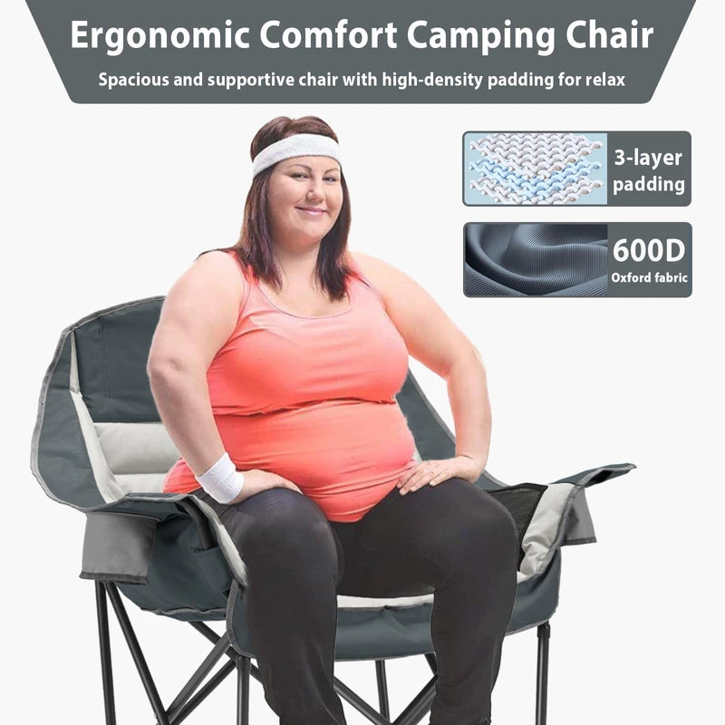 Youtanic Oversized Camping Chair, Portable Folding Camping Chairs with Side Pocket, Cup Holder and Carry Bag, Heavy Duty Outdoor Camping Chairs for Adults, Fishing, Sports, Trip, up to 400lbs, Style 8