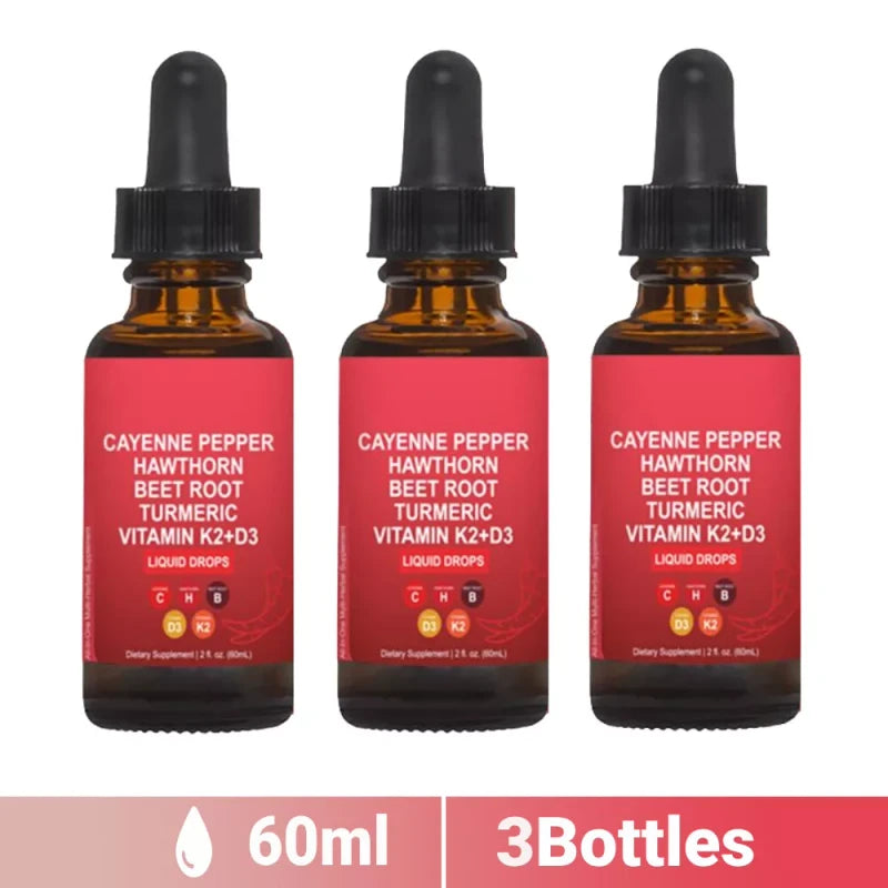 Suplemento de pimienta de cayena en gotas líquidas + bayas de espino, vitamina D3 K2 polvo de raíz de remolacha (3 pcs)