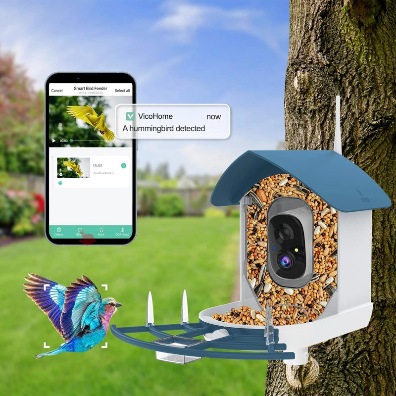 Bird Feeder with Camera,AI Identify Birds Species,Smart Birds Camera with Solar Powered,Auto Record 1080P Birds Video in Backyard,Instant Notifications,Ideal Gifts for Family and Bird Lovers,Navy Blue