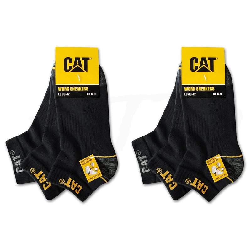 CAT Caterpillar 6 Pairs Work Trainers Work Socks Stockings in Sizes 6-16, 6 Pairs Black