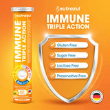 Nutrazul Immune Triple Action Effervescent Tablets - Vitamin C 1000 mg, Vitamin D 400 IU, Zinc 10mg I Orange 20's ( Pack of 3) I Gluten Free, Sugar Free, Lactose Free & Preservative Free I Maintains Immune Function, Healthy Bones, Cartilage, Teeth & Gums
