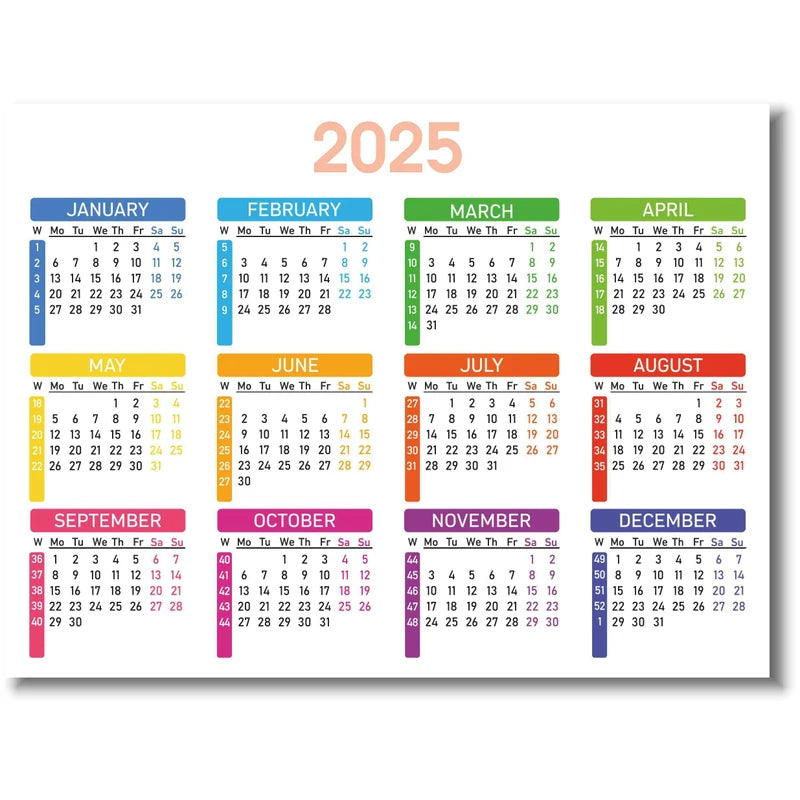 Calendar 2025 Fridge with Magnet | Size 20 x 15 cm | Colorful Yearly Planner with Numbered Weeks | Tasks, Holidays & Events Organizer | (2025, English)