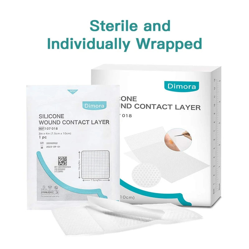 Dimora Silicone Wound Contact Layer, Adaptic Non-adhering Dressing, Transparent Wound Dressing Pads, 3in x 4in (7.5cm x 10cm), 10 pcs