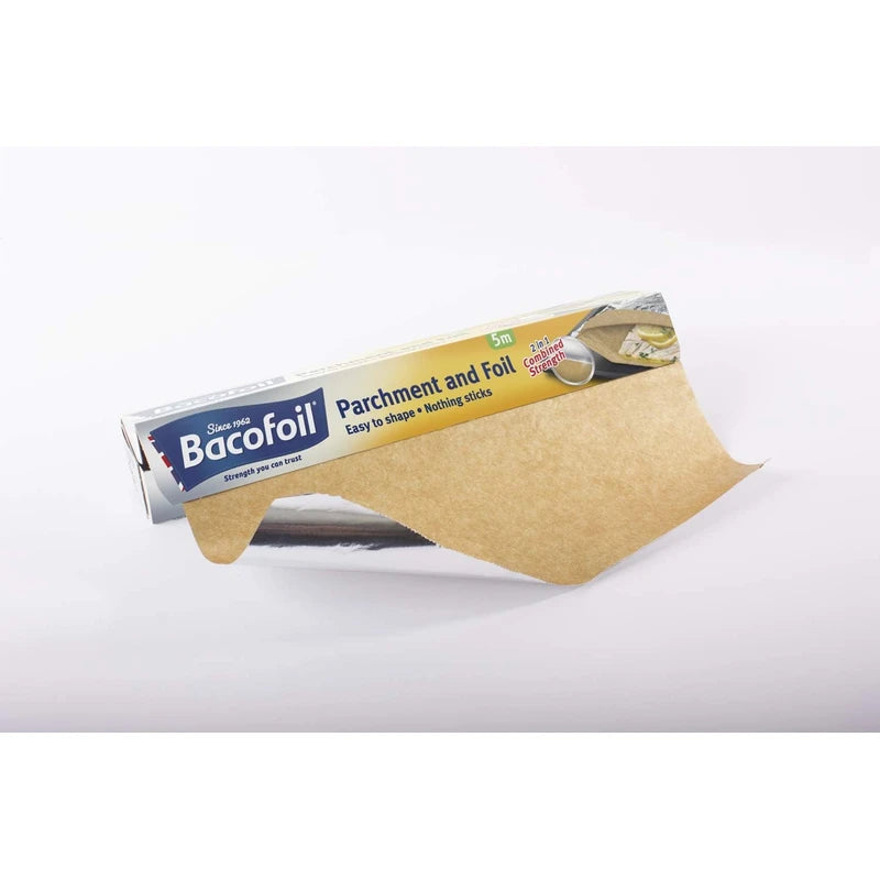 Foil and Parchment Paper 2 in 1 Easy to Shape 5m x 30cm | Durable and Tear Resistant | Non-Stick Coating - Pack of 3 Rolls