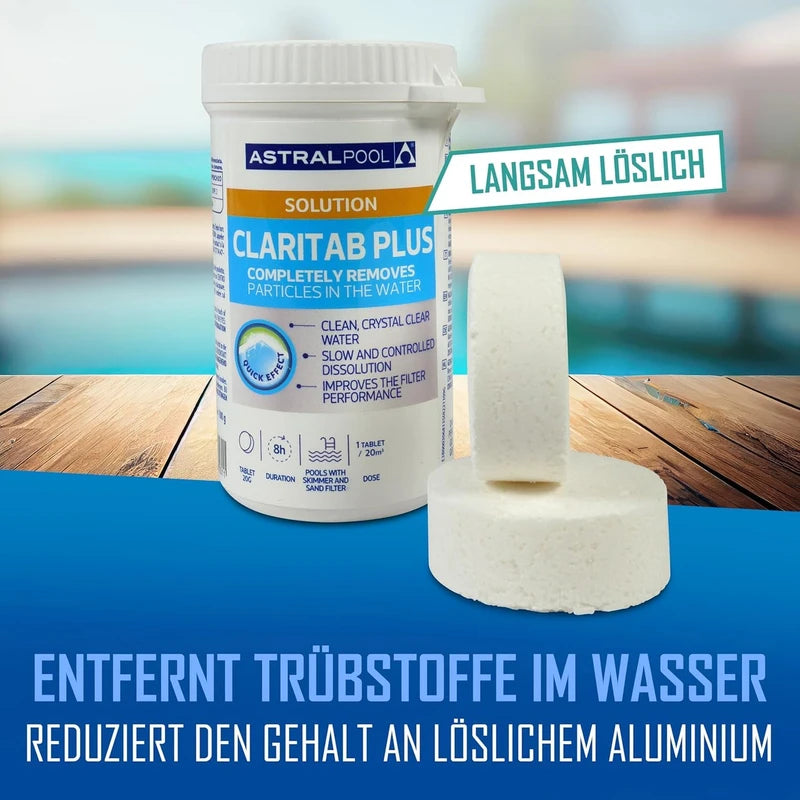 Astral Pool Claritab 5 x 20 g Tablets - Highly Concentrated Flocculation Tablet with Double Effect Coagulation & Flocculation Water Filtration Slow Dissolving for Use in Skimmer Basket