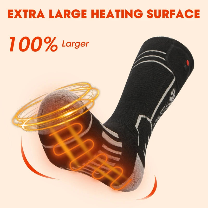 FREEHILL Merino Wool Heated Socks for Men Women, 5000mAh One-Click Control Rechargeable Cold Weather Heated Ski Socks (Black, XL)