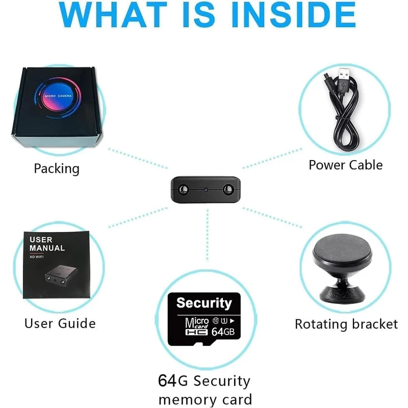 WCFHS Free 64G Smallest Wireless WiFi Battery Camera, Concealed Cam, Coin Size Camera, HD1080P Video Recording Live Feed For Night Vision, Motion Detection, Cloud Storage for Security with iOS Android APP