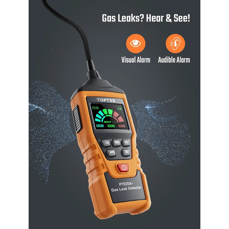 Rechargeable Gas Detector TOPTES PT520A+ Natural Gas Detector, Detects Gas Leaks of Urban Gas, Methane, Propane, LPG, etc., with 17.1 inches (43.5 cm) Detection Probe (Japanese Instruction Manual) - Orange