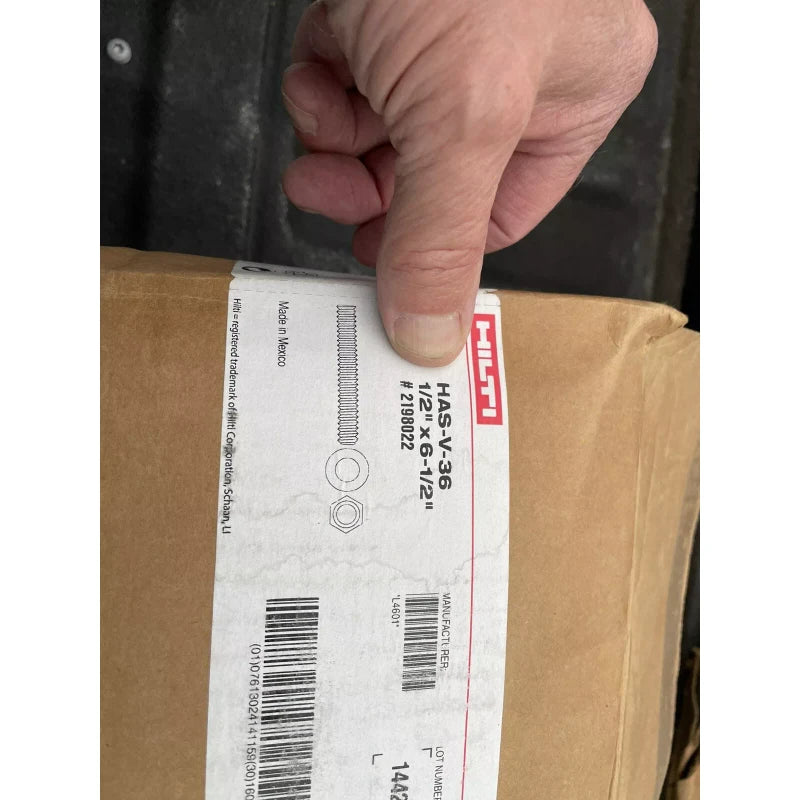Hilti Epoxy Anchor Rods Package of 20 HAS-V-36 1/2" x  6-1/2" #2198022 Concrete