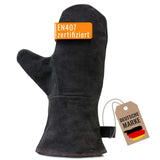 Achilles Fireplace Gloves, Oven Gloves, Grill Gloves, Fireproof Made of Leather with Thermal Insulation, Black