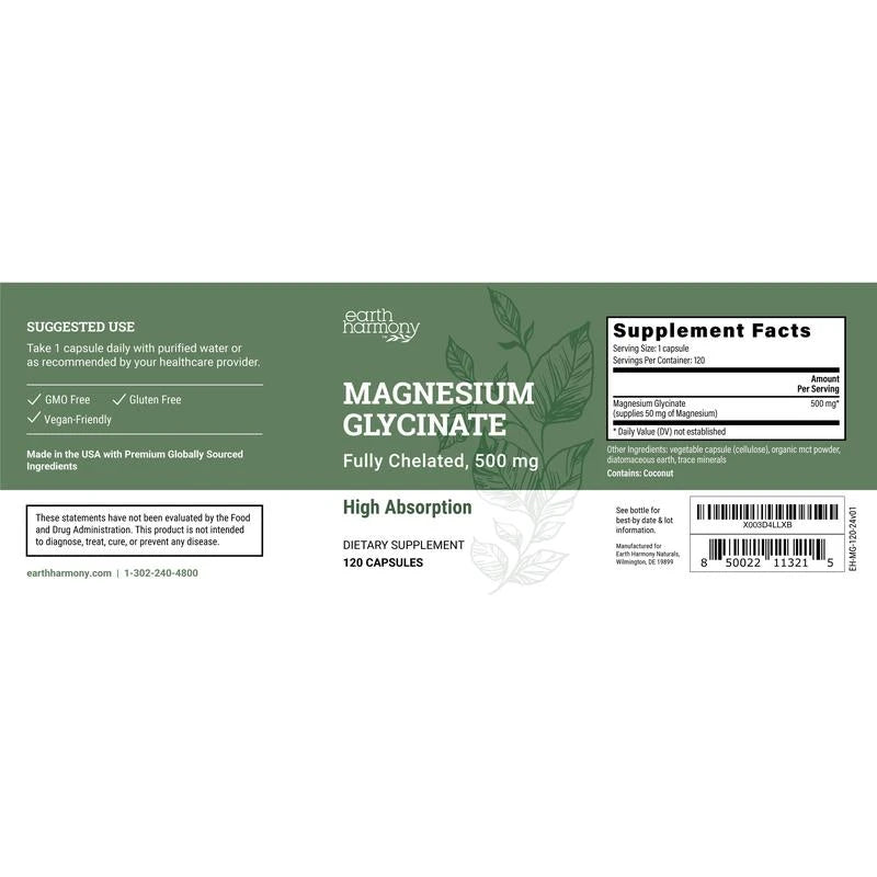 Pure Magnesium Glycinate 500mg Supplement - Chelated Magnesium, High Absorption, Capsules for Sleep with Organic MCT Powder (120 Capsules) Healthcare Dietary