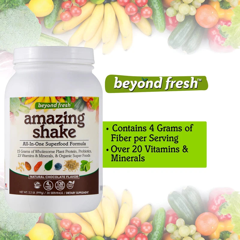 Beyond Fresh Amazing Shake, Superfood Formula, Plant Protein Based, Low Net Carbs, Wholefood Protein, Meal Replacement, Natural Chocolate Flavor, 999 Grams, White