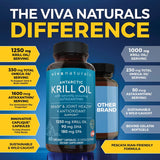 Viva Naturals Viva Naturals Antarctic Krill Oil Omega 3 Supplements 1250 mg - DHA EPA Omega-3 & Astaxanthin Concentration for Joint Health, No Fish Burp - 60 Omega 3 Krill Oil Capsules