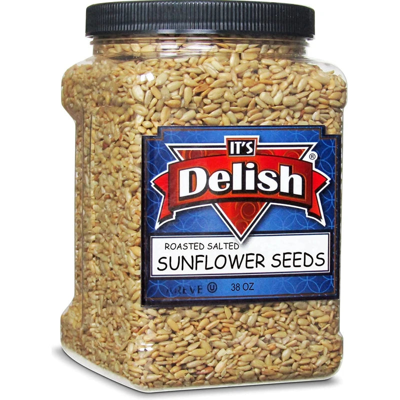 Gourmet Roasted Salted Sunflower Seeds by It's Delish, 38 Oz Jumbo Container (Jar) – Bulk Shelled Sunflower Seeds Kernels with Sea Salt – Crunchy Topping & Diet-Friendly Snack – USA Made, Vegan, Certified Kosherck