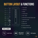 WallaSound Bluetooth Speaker & FM Radio - IPX5 Waterproof Portable Wireless Speaker with BT 5.1, Stereo Sound, Micro SD Card MP3 Player, TWS Pairing & Built-in Mic for Home, Outdoors, Travel