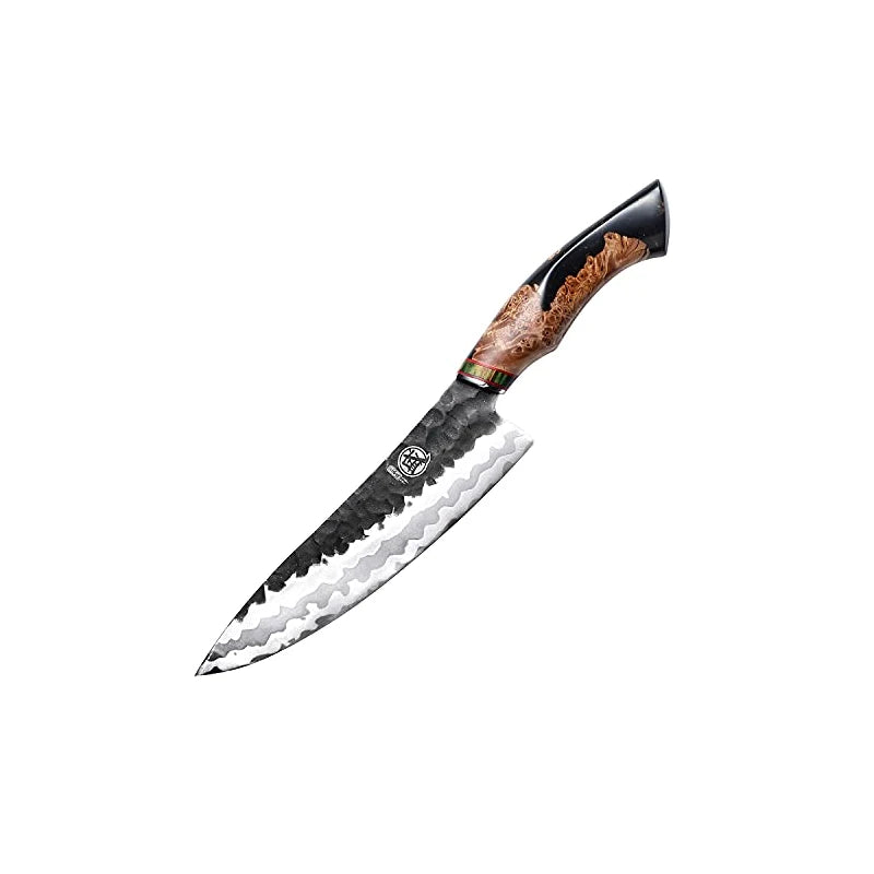 MITSUMOTO SAKARI 8 inch Hand-Forged Japanese Gyuto Chef Knife, Professional 440C Damascus Kitchen Knife, Advanced Art Forging Meat Cleaver Chef's Knives (MapleWood Handle & Gift Box)