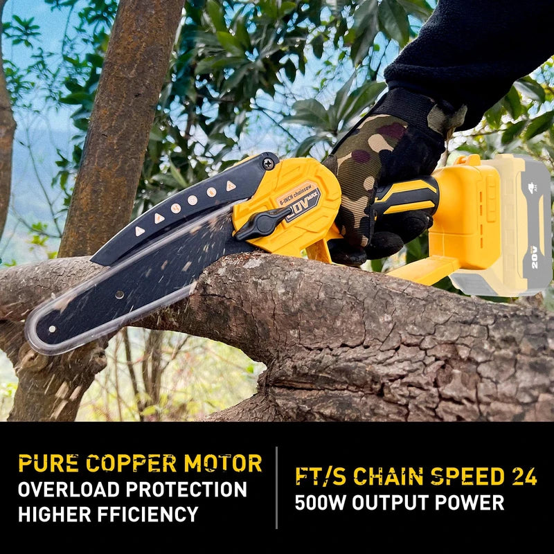 Mini Chainsaw compatible with Dewalt 20V Battery(Battery NOT Included),Cordless Pruning with Security Lock & Replacement Chain, Battery Powered Mini Chainsaw for Tree Trimming