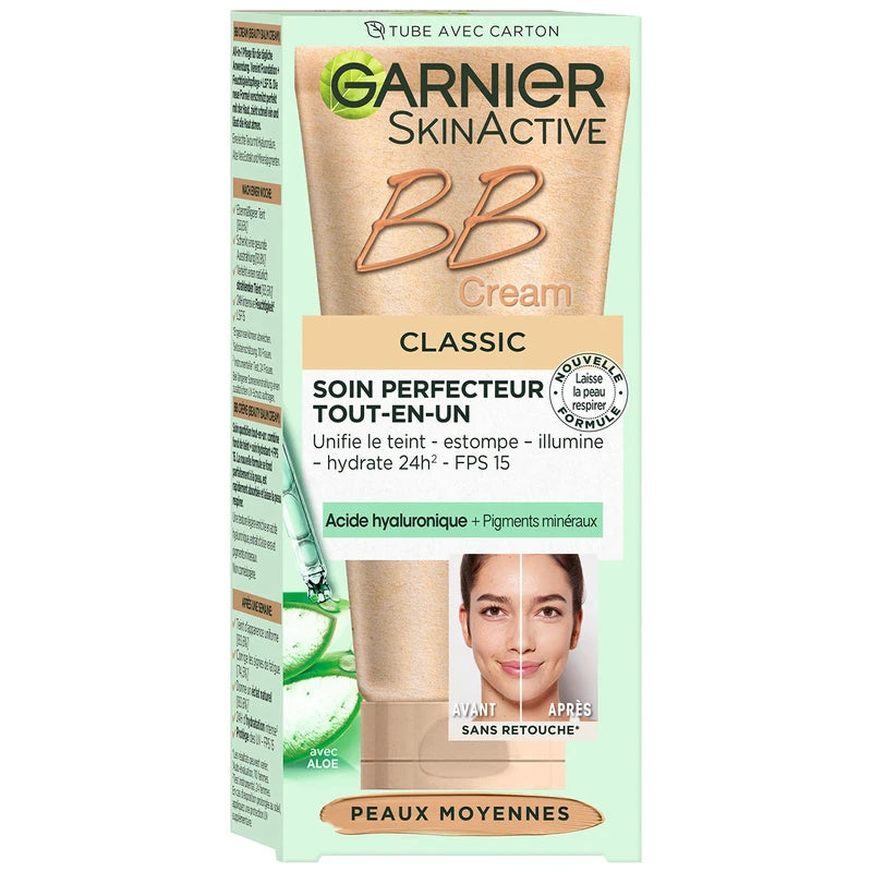 Garnier SkinActive BB Cream - All-in-1 Day Cream with Hyaluronic Acid and Aloe Vera, Conceals Skin Irregularities, SPF 15, Classic, Medium, 50 ml
