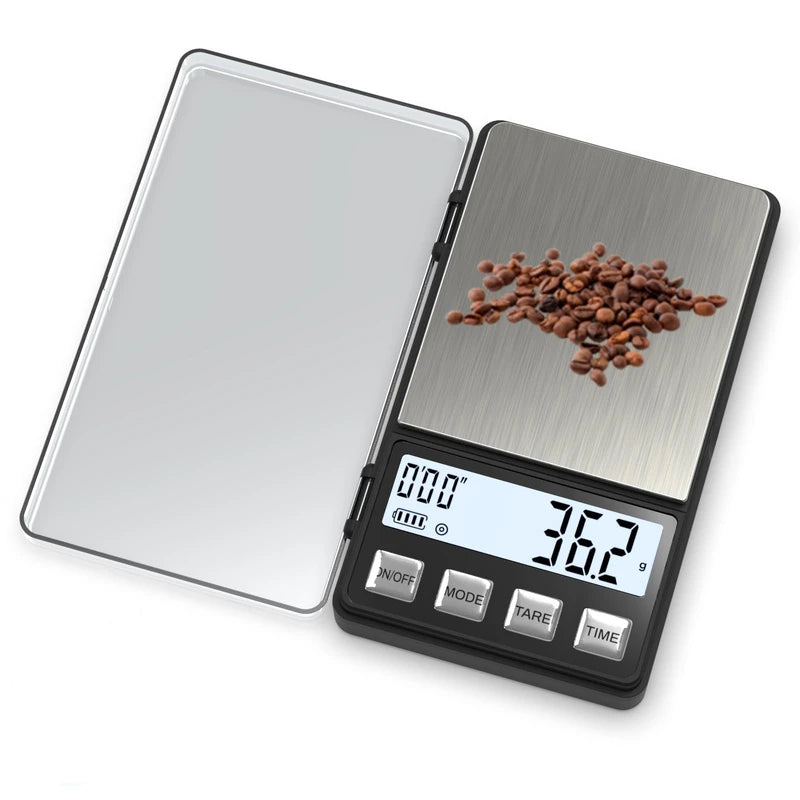 WEIGHTMAN Espresso Scale with Timer 1000g x 0.1g Small & Thin Travel Coffee Scale, Mini Digital Scale Grams and Ounces with Large Backlit LCD Stainless Steel Pocket Food Scale Drip Tray Pulling Scale | WEIGHTMAN