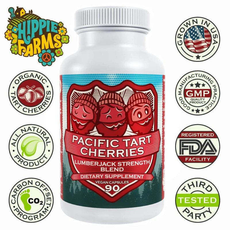 Tart Cherry Capsules Grown in USA - Lumberjack Strength Blend - Tart Cherry Powder with Bilberry (60 Count)