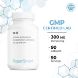 Supersmart Supersmart - BHT 300 mg Per Day - Butylated Hydroxytoluene - Powerful Antioxidant & Immune Support - Anti Aging Supplement | Non-GMO & Gluten Free - 90 Vegetarian Capsules