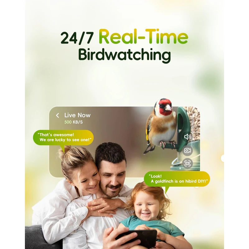 4K HD Bird Feeder with Camera Solar Powered, 2.4G/5G Dual WiFi Wireless, Auto Bird Video Capture, Instant Notifications, 360°Adjustable Bracket & 32GB EMMC, AI Identify 10000+ Species for Bird Lover