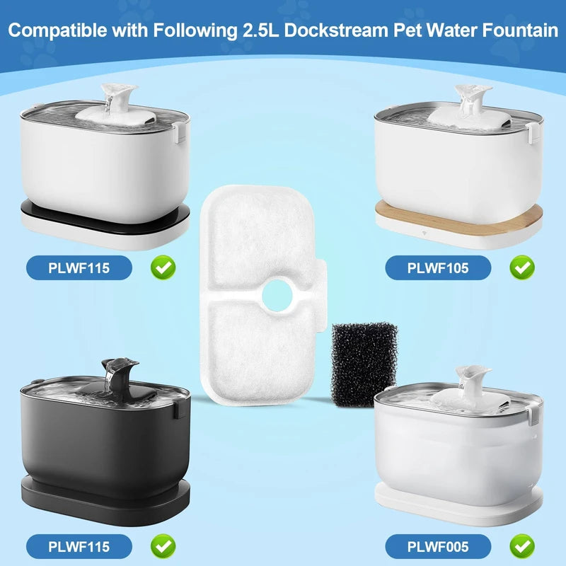 24 Pcs Replacement Filters for Dockstream Cat Water Fountain PLWF105/PLWF115/PLWF005, 12 Pack Pet Water Fountain Filters with 12 Pack Pre-Filter Sponges