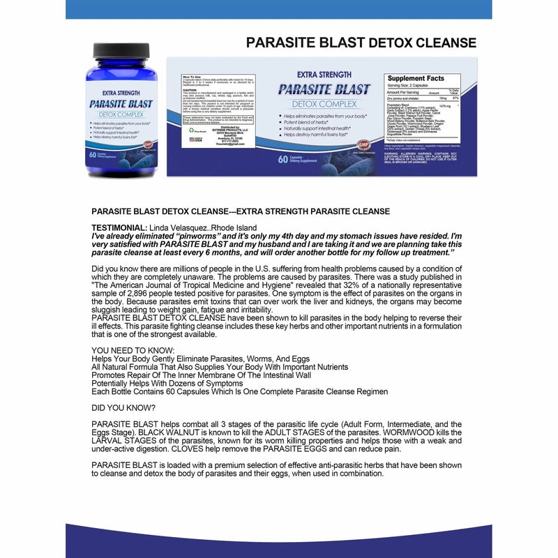 Totally Products Parasite Cleanse Detox 60 Caps Body Boost Health Ultra Blast Quick