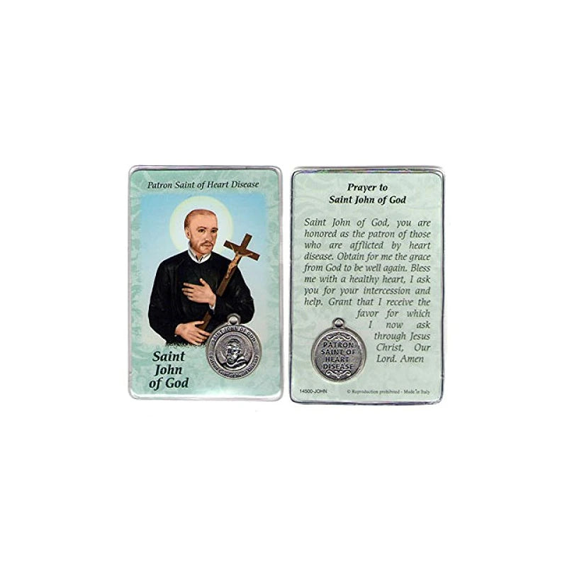 Saint St St. John of God Prayer Card Holy Card Cards Patronage Patron Heart Disease Failure Healing Problems with Medal