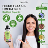 NaturalSlim NaturalSlim Flax Oil - Flaxseed Oil Liquid Supplement with Omega 3 6 9 - Cold-Pressed Certified Organic Flax Seed Oil for Hair, Skin, Nails, Healthy Cells & Vegetable Oil for Cooking - 16 fl. Oz.