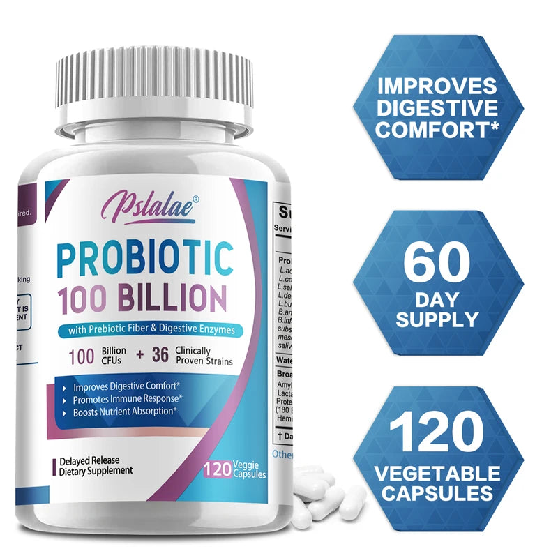 Pslalae Probiotic 100 Billion - Gut Health, Relieve Gas and Bloating - with Prebiotic