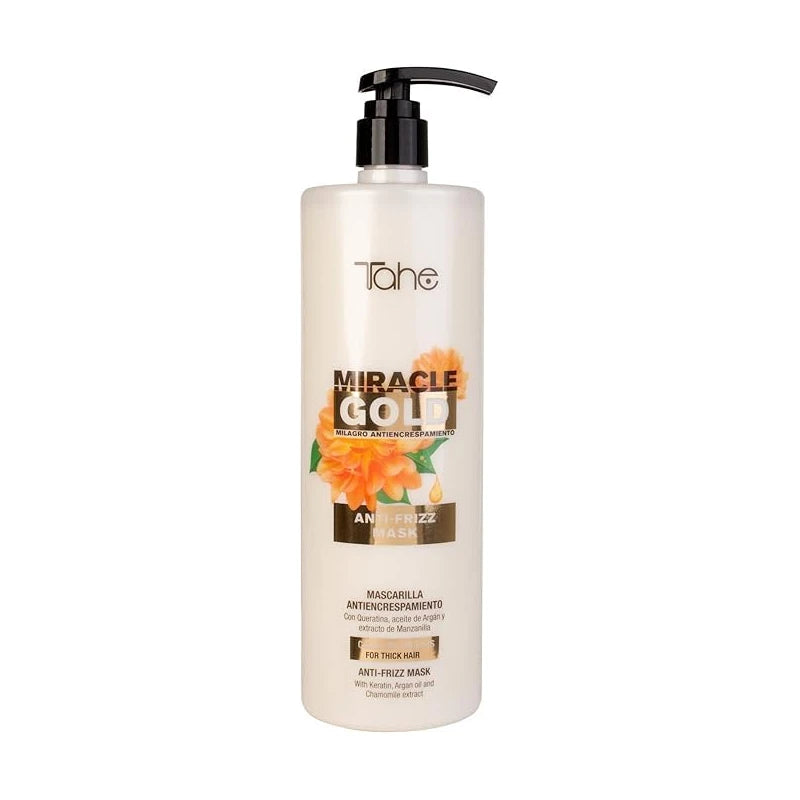 Tahe Miracle Gold Frizz Control Big Kit - Shampoo 1000ml, Mask 1000ml, Hair Shine Mist 200ml - Includes Hair Shine Mist for Ultimate Frizz Control