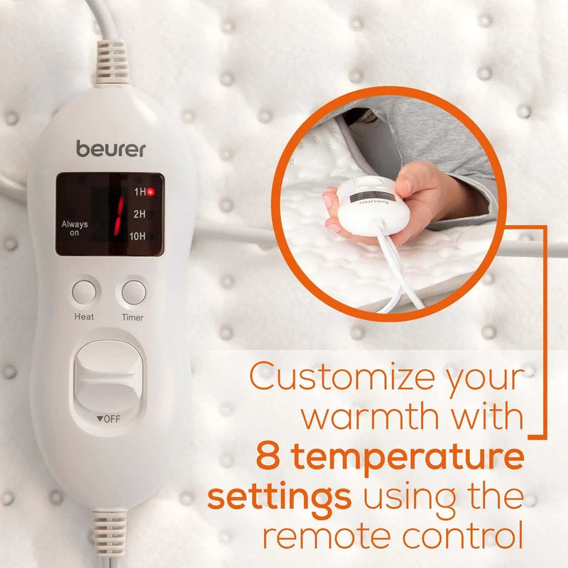 Beurer Beurer UWB55 Heated Underblanket | Electric Blanket with Super Soft Fleece - Personal Heating Pad Warmer with 8 Temperature Settings, Auto Shut-Off and Overheat Safety Features