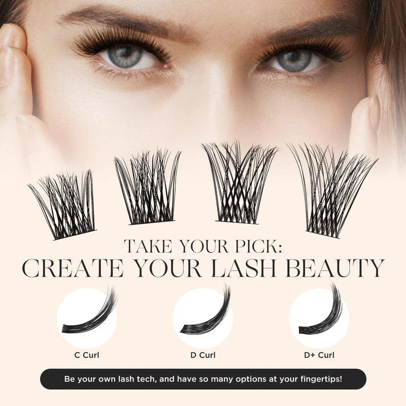 LASHVIEW Pack of 144 Cluster Lashes, DIY Cluster Eyelash Extensions, Mega Volume, Reusable, Individual Lashes, Cluster Volume Look, Super Thin Band & Soft (Volume, C-10-16 Mix)