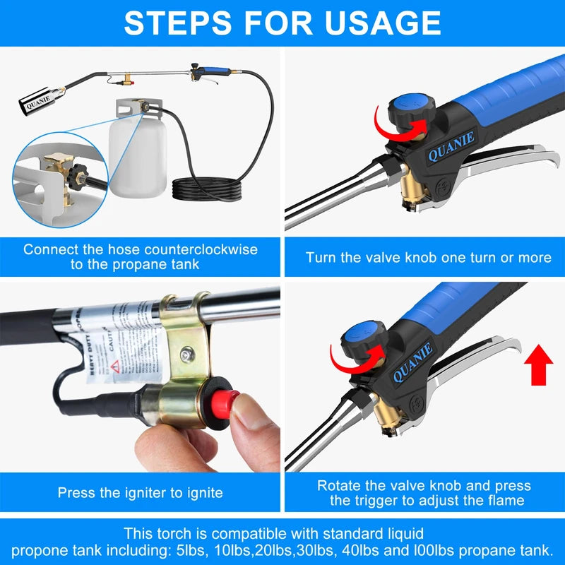 Propane Torch Weed Burner Kit,High Output 1,200,000 BTU with Self Igniter and Turbo Trigger,Heavy Duty Blow Torch with 10FT Hose,Flamethrower for Weeding,Roofing,Melting Snow,Road Paint Removing