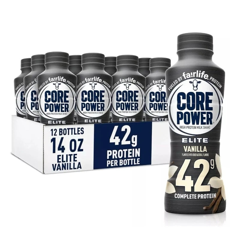 Premier Core Power Elite High Protein Shake, Vanilla, 42g Bottle, 14oz, 12 Pack