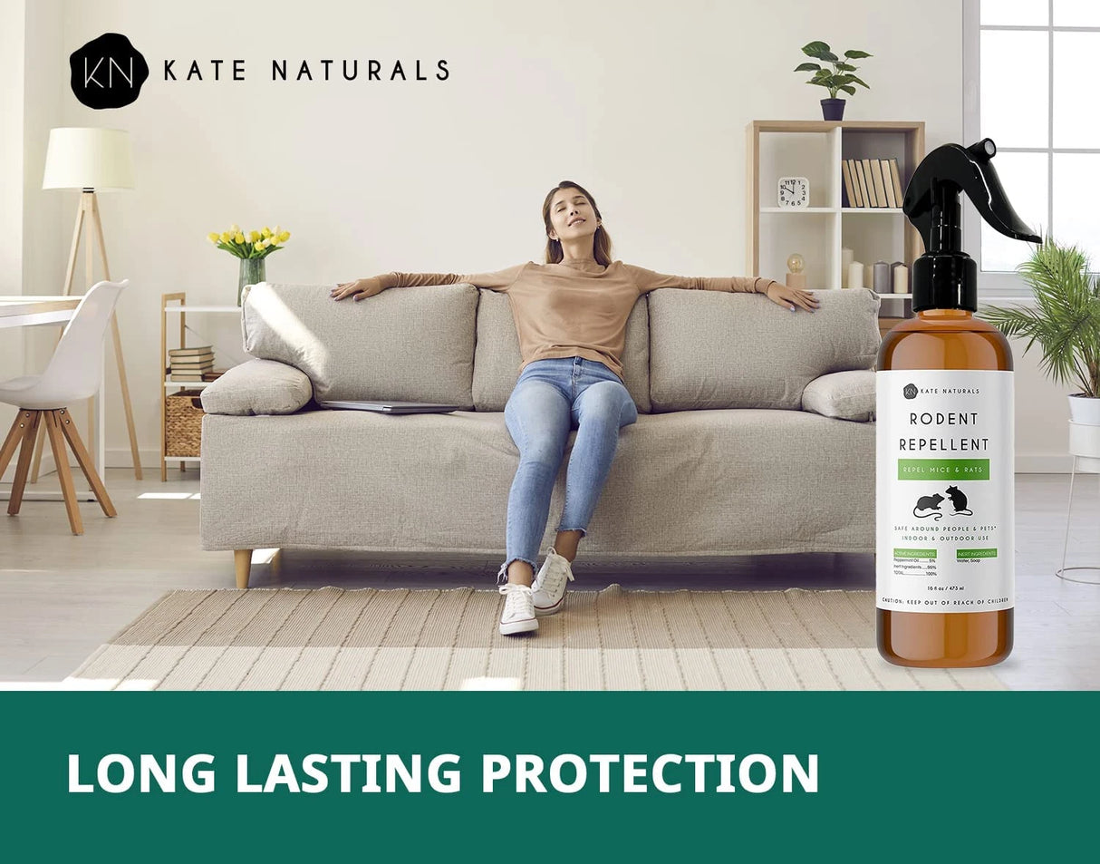 Peppermint Oil Rodent Repellent Spray (16oz) from Kate Naturals. Mice Repellent with Peppermint Oil to Repel Mice and Rats. Non-Toxic Peppermint Spray for Rodents, Raccoons Outdoors. Made in USA
