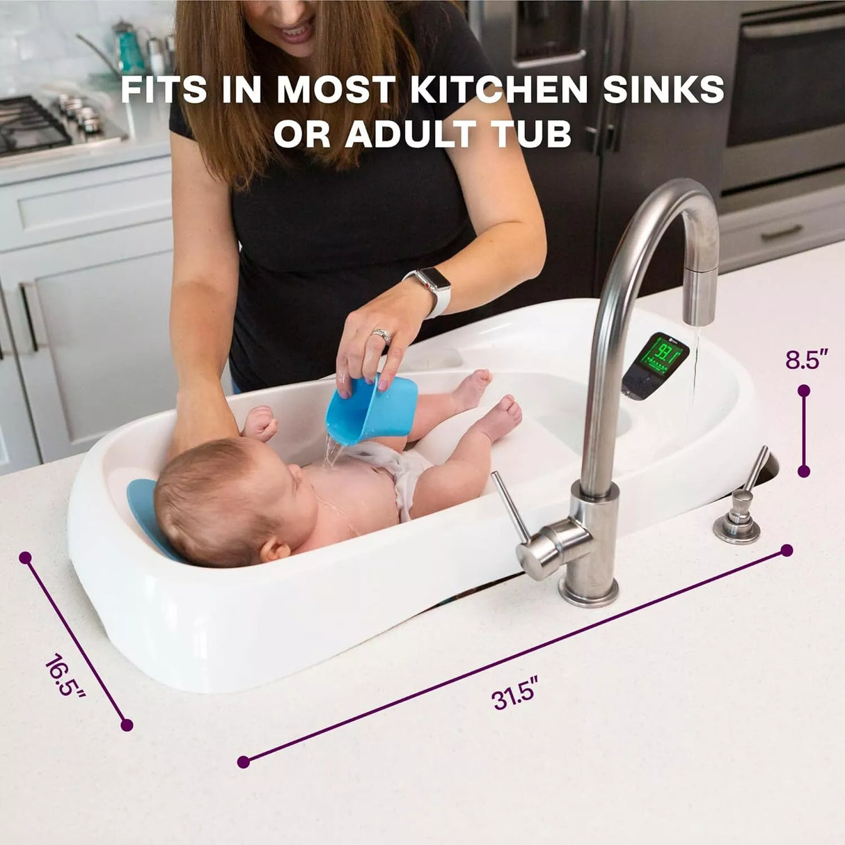 4moms Cleanwater Tub, 3-in-1 Grow-with-Me Baby Bathtub with Digital Thermometer