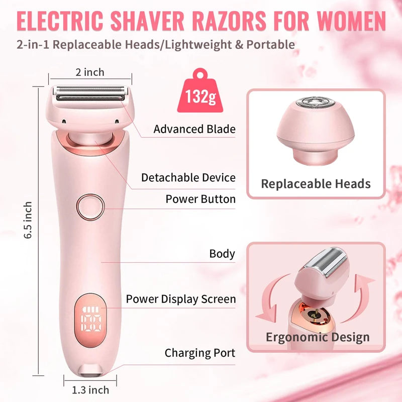FHNUVB Dusk Razor for Women, Dusk Glide Pro 3.0 Shaver Waterproof Electric Shaver for Women, Silk Glide Pro Shaver 2 in 1 Wet & Dry for Leg Underarm Pubic Area Painless Hair Removal Removable Head