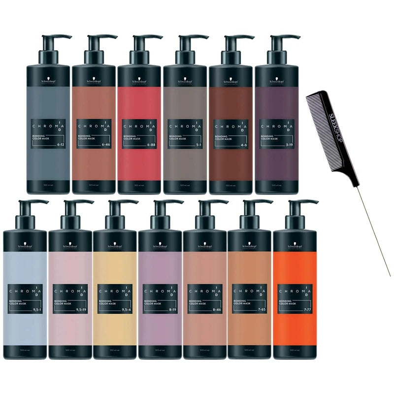 Schwarzköpf Chroma ID Bonding Color Masks, Semi-Permanent Hair Color Dye (w/Sleek Steel Rat Tail Comb) ChromaID Haircolor Masque (9,5-1 Pastel Cendre - 16.9 oz)