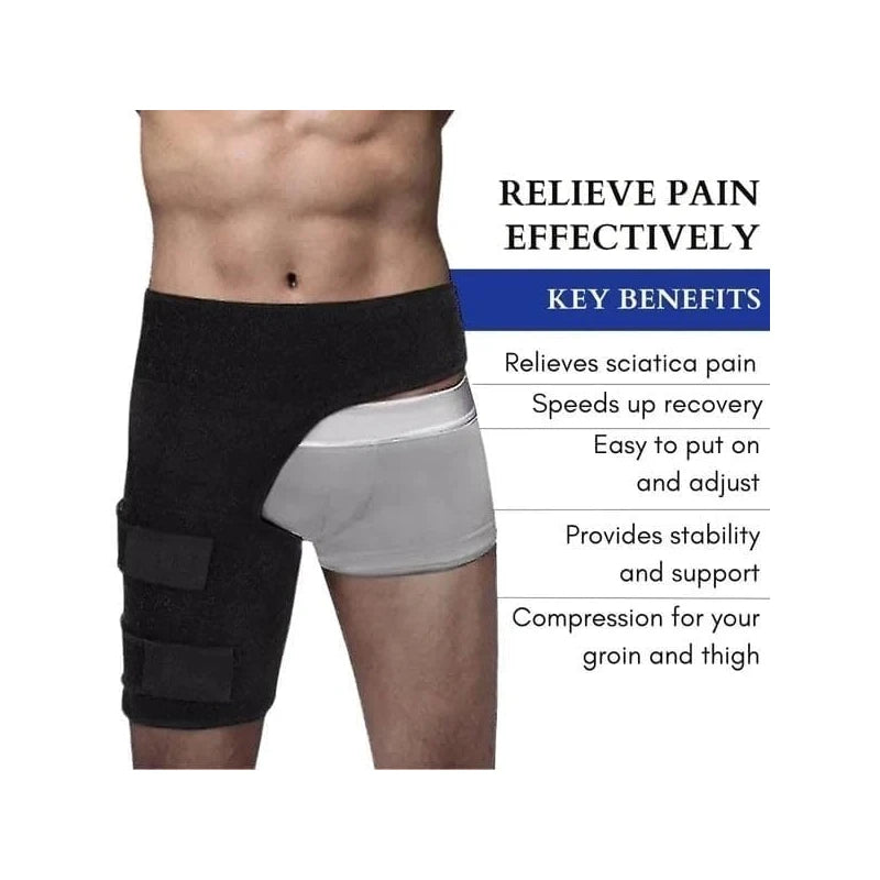 Healthy Lab Co Sciatica Brace, Ortho-Wrap Hip Brace Original Quality, Hip Brace for Sciatica Pain Relief, Groin Thigh Sleeve Hip Support Wrap, Wrap Hip Brace for Men Women (Black)