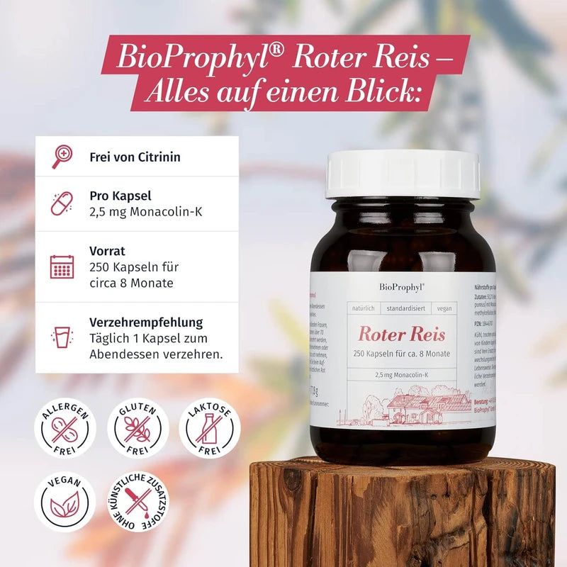 BioProphyl® Red Rice 2.5 mg Monacolin-K | 250 Vegetable Capsules for 8 Months | Citrinin Free