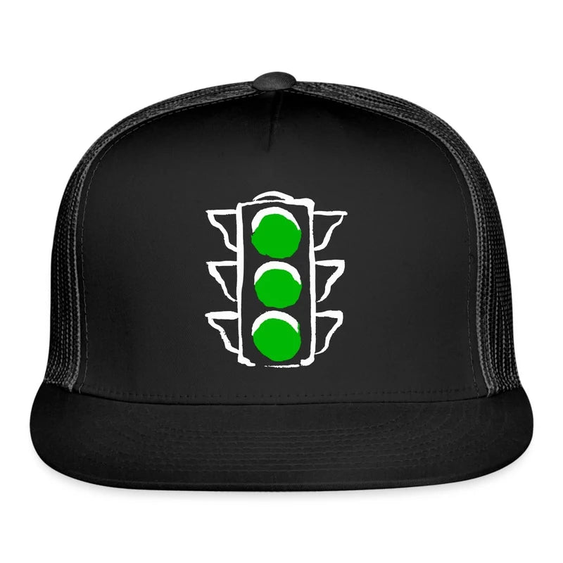 Spreadshirt Greenlights White Frame/Green Traffic Trucker Hat, One Size, Black/Black