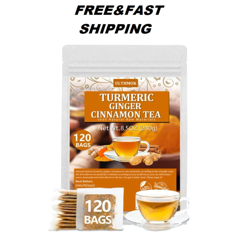 ULTHMOK 120 Premium Turmeric, Ginger, Cinnamon Blend Tea Bags, 100% Natural & No...