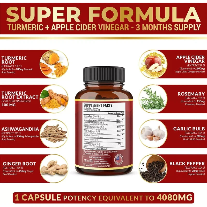 Zolotus Tumeric Curcumin Max Potency with Bioperine Black Pepper 4080mg 90 Capsules