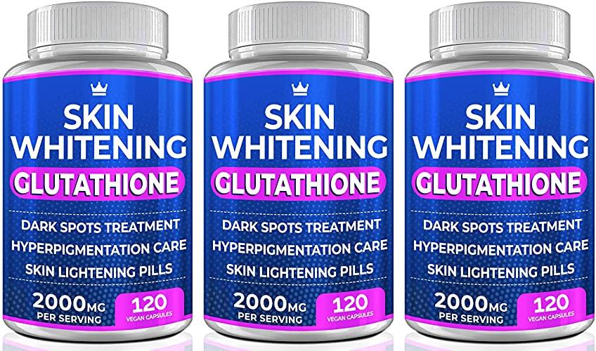 3 Pack Glutathione Whitening Pills - 120 Capsules 2000mg Glutathione - Effective Skin Lightening Supplement - Dark Spots, Melasma & Acne Scar Remover, Hyperpigmentation Treatment - Anti-Aging Antioxidant