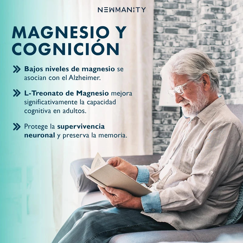NEWMANITY BrainMAG Treonato de Magnesio - 180 Cápsulas de Alta Absorción, Suplemento Nootropico para Concentración, Memoria, Relajación, Sueño y Bienestar Mental, Fórmula de L-Treonato de Magnesio
